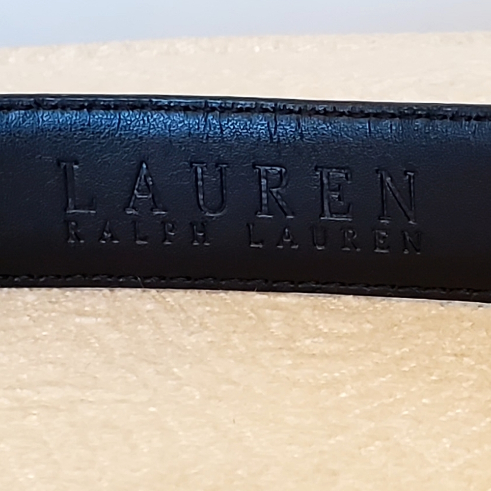 Ralph Lauren Black Leather Silver Monogram Buckle Silver Grommet Belt Lg EUC - Picture 7 of 16